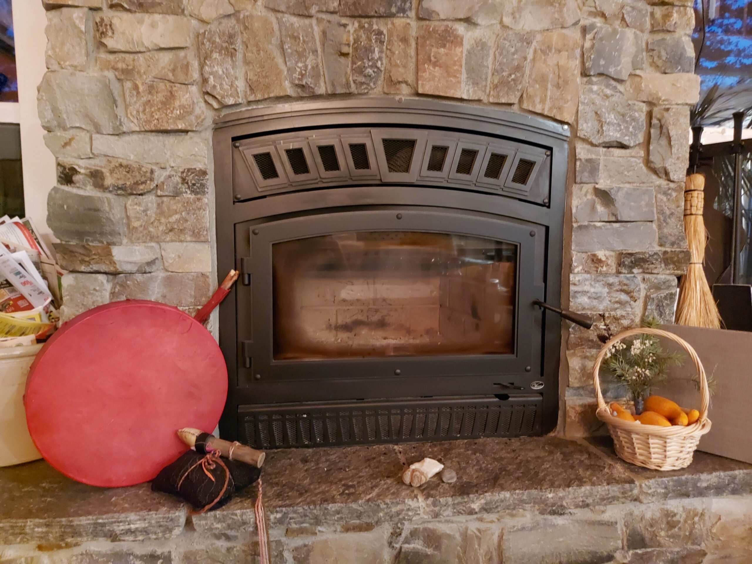 Fireplace set for ritual to introduce section on immersive retreats to step out of every day life and into a space of growth and transformation.